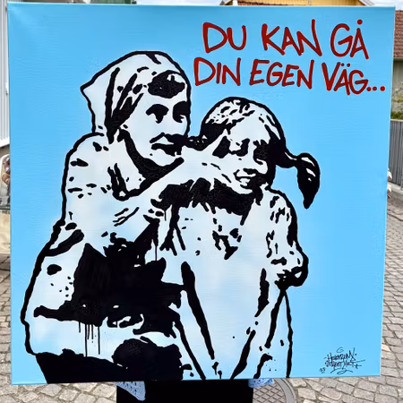 Du kan gå din egen väg, Blandteknik på duk av Hellstrom Street Art, 80x80 cm