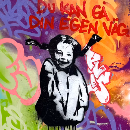 Du kan gå din egen väg, Blandteknik på duk av Hellstrom Street Art & PLIS, 80x100 cm