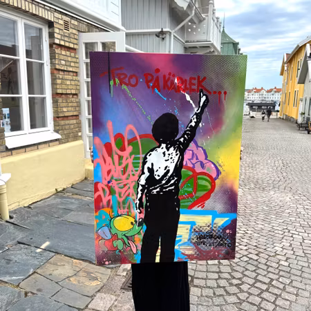 Tro på kärlek...,Blandteknik på duk av Hellstrom Street Art & Buso  70x100 cm