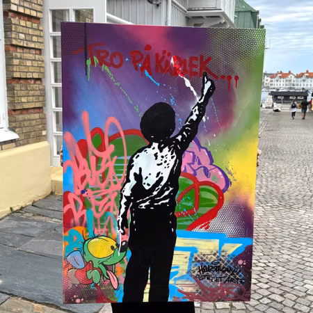 Tro på kärlek...,Blandteknik på duk av Hellstrom Street Art & Buso  70x100 cm