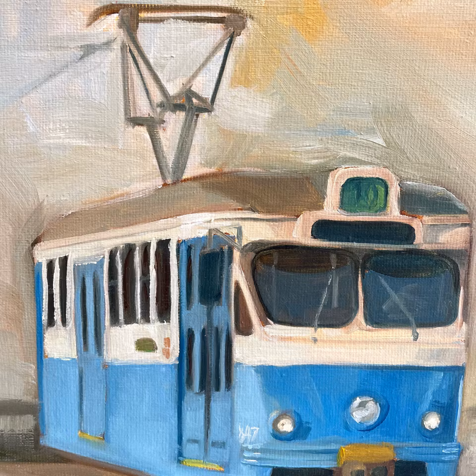 "Rörelser", Olja på linneduk av Elin Östberg, 30x40 cm