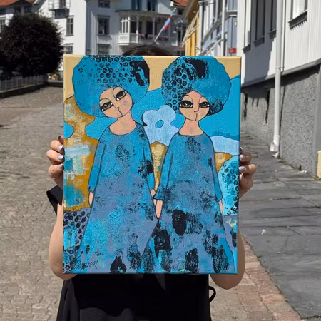 "När vi går genom tiden", Akryl på duk av Hanna Ekegren, 30x41 cm