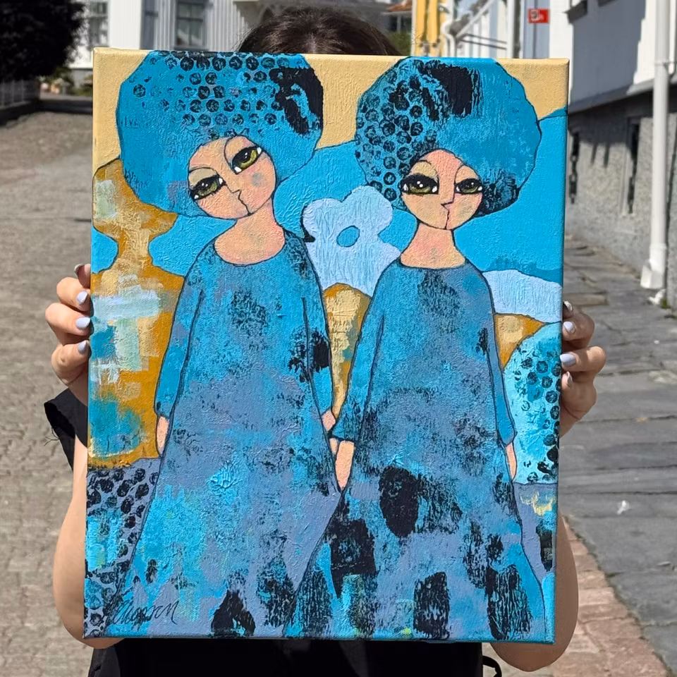 "När vi går genom tiden", Akryl på duk av Hanna Ekegren, 30x41 cm