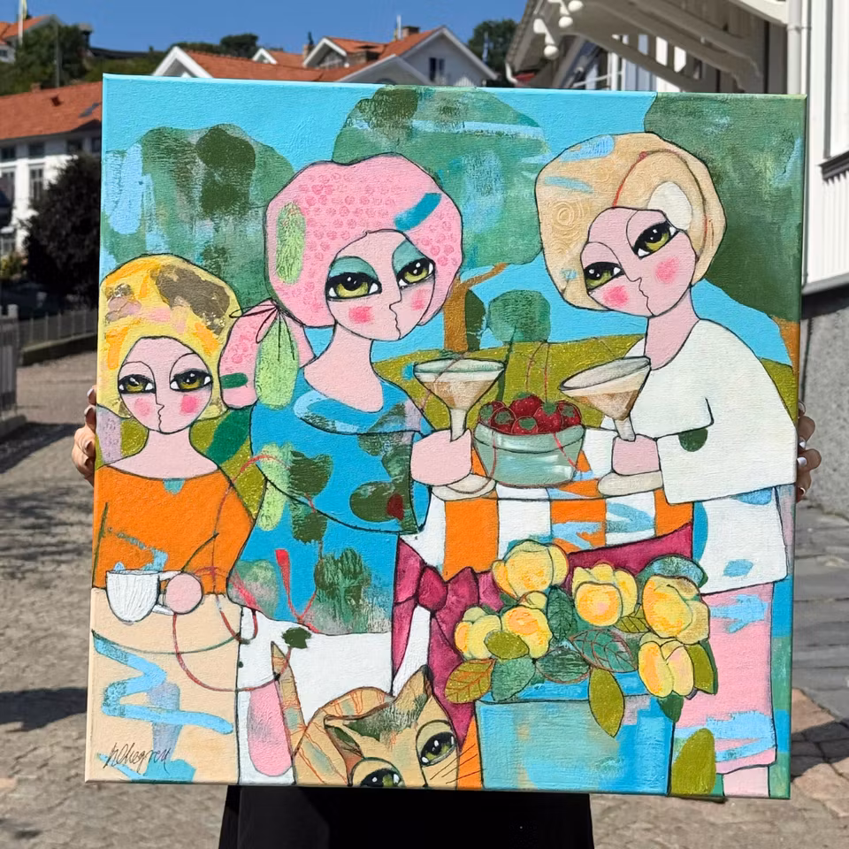 "Skål för sommaren", Akryl på duk av Hanna Ekegren, 60x60 cm