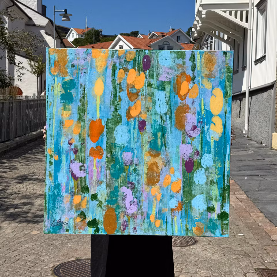 "Sommaräng", Akryl på duk av Hanna Ekegren, 80x80 cm