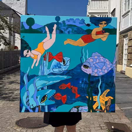 "Under ytan", Akryl på duk av Hanna Ekegren, 100x100 cm