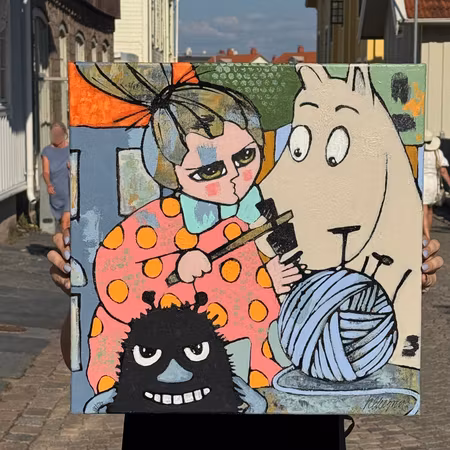 Partners in Crime, Akryl på duk av Hanna Ekegren, 50x50 cm