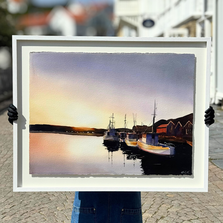 'Resö hamn', Akvarell av Kalle Nilsson, 93x73 cm