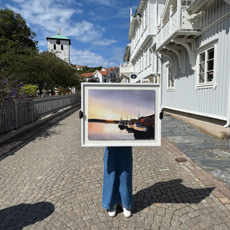 'Resö hamn', Akvarell av Kalle Nilsson, 93x73 cm