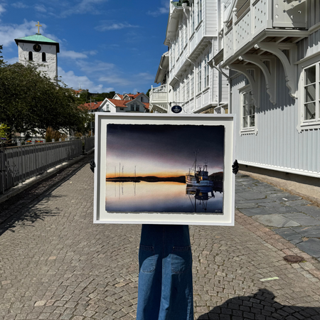 'Skymning i Fjällbacka', Akvarell av Kalle Nilsson, 93x73 cm