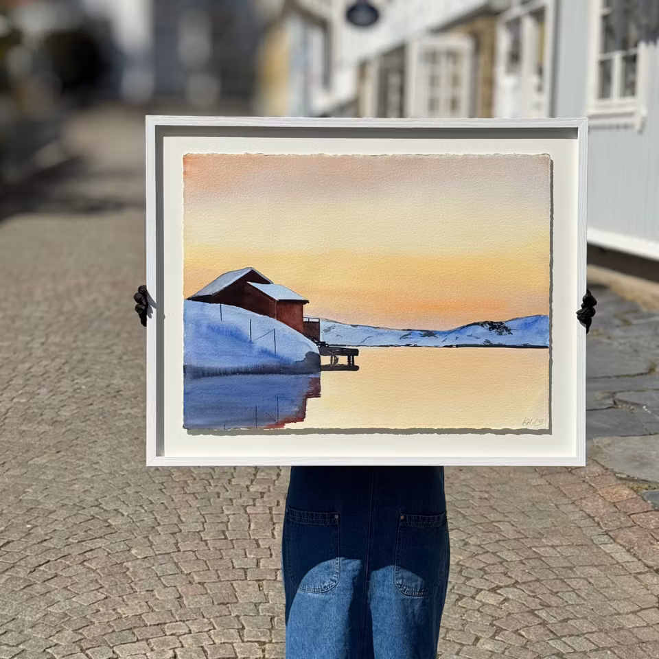 'Skärhamn', Akvarell av Kalle Nilsson, 93x73 cm