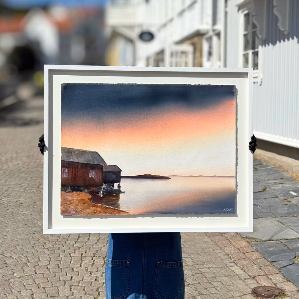 'Tegelstrand', Akvarell av Kalle Nilsson, 93x73 cm