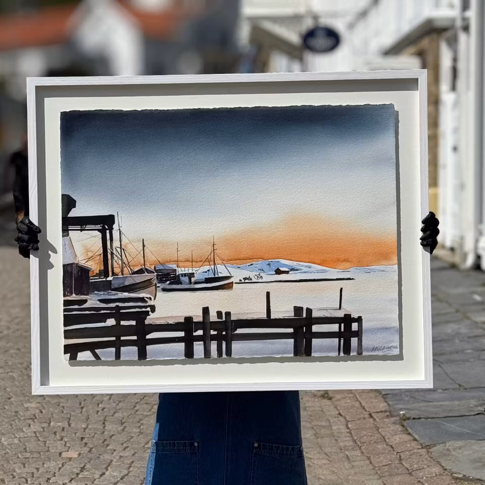 'Vintervila', Akvarell av Kalle Nilsson, 93x73 cm