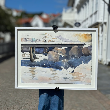 'Bryggan i Gerlesborg', Akvarell av Kalle Nilsson, 124x94 cm