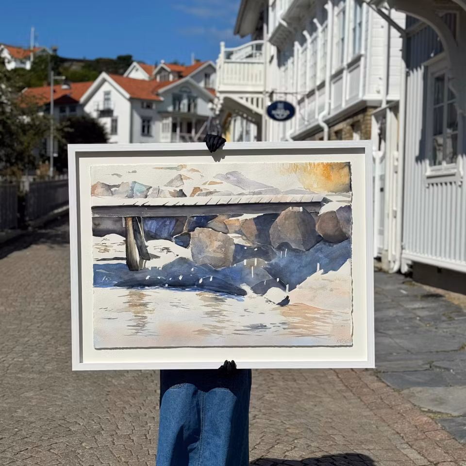 'Bryggan i Gerlesborg', Akvarell av Kalle Nilsson, 124x94 cm