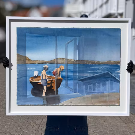 'Gå på ö', Akvarell av Kalle Nilsson, 93x73 cm