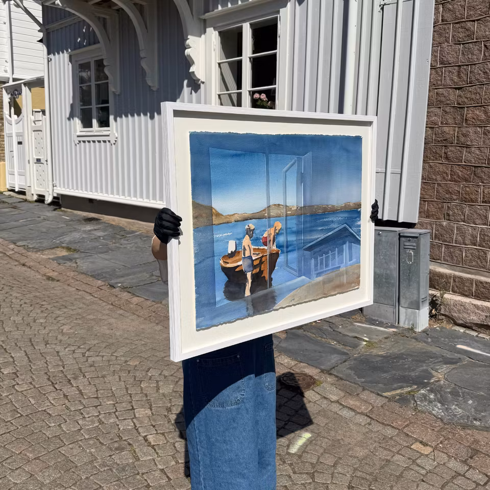 'Gå på ö', Akvarell av Kalle Nilsson, 93x73 cm