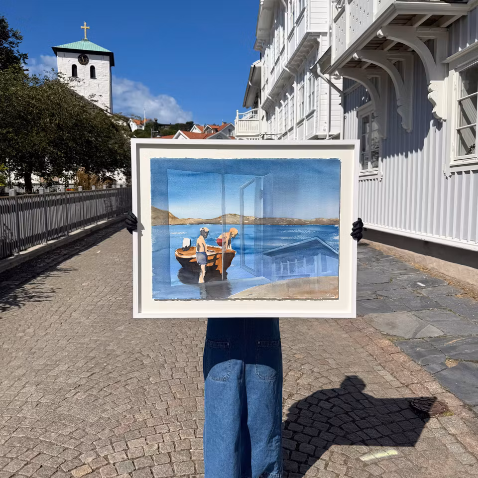 'Gå på ö', Akvarell av Kalle Nilsson, 93x73 cm