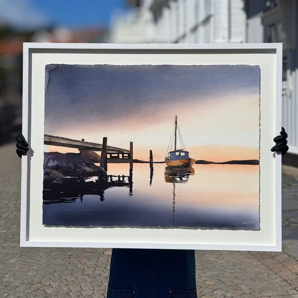 'Halsvik', Akvarell av Kalle Nilsson, 93x73 cm