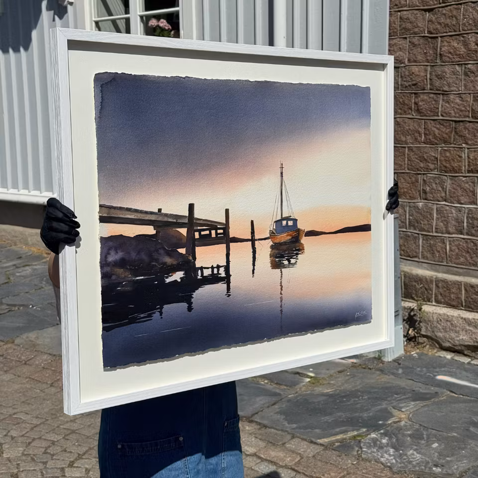 'Halsvik', Akvarell av Kalle Nilsson, 93x73 cm