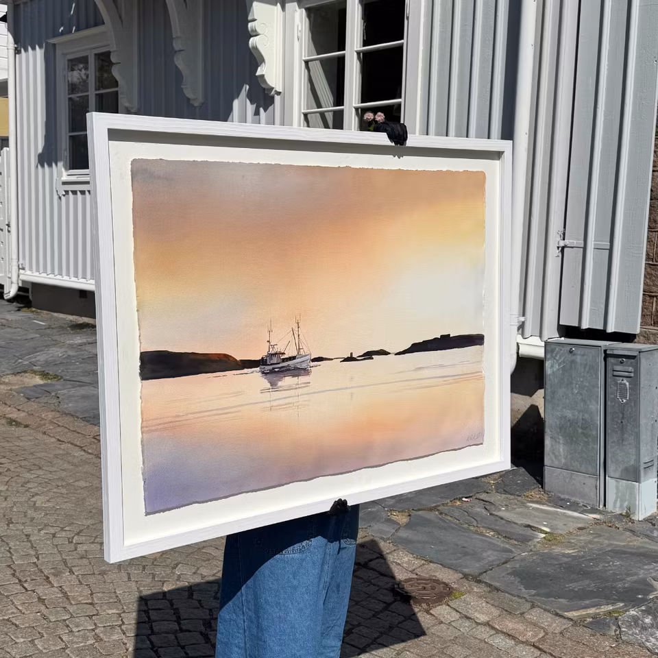 'In mot hamn', Akvarell av Kalle Nilsson, 124x94 cm