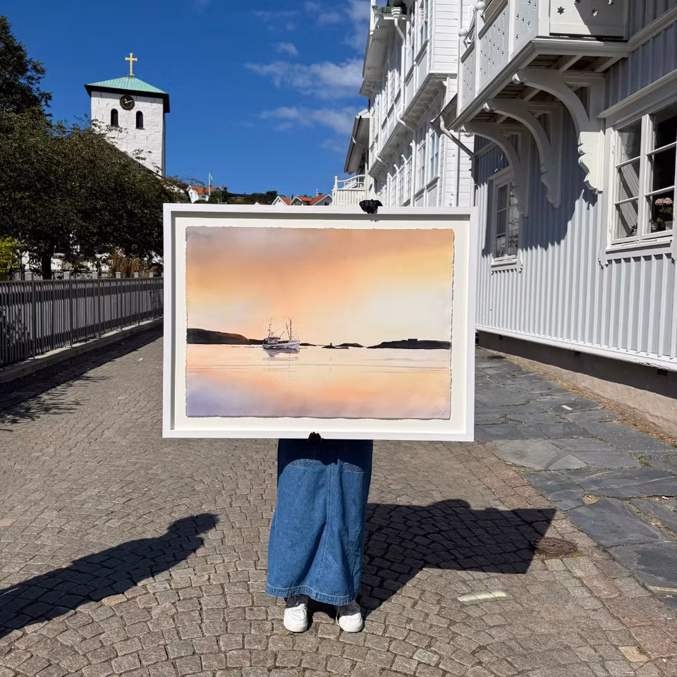 'In mot hamn', Akvarell av Kalle Nilsson, 124x94 cm