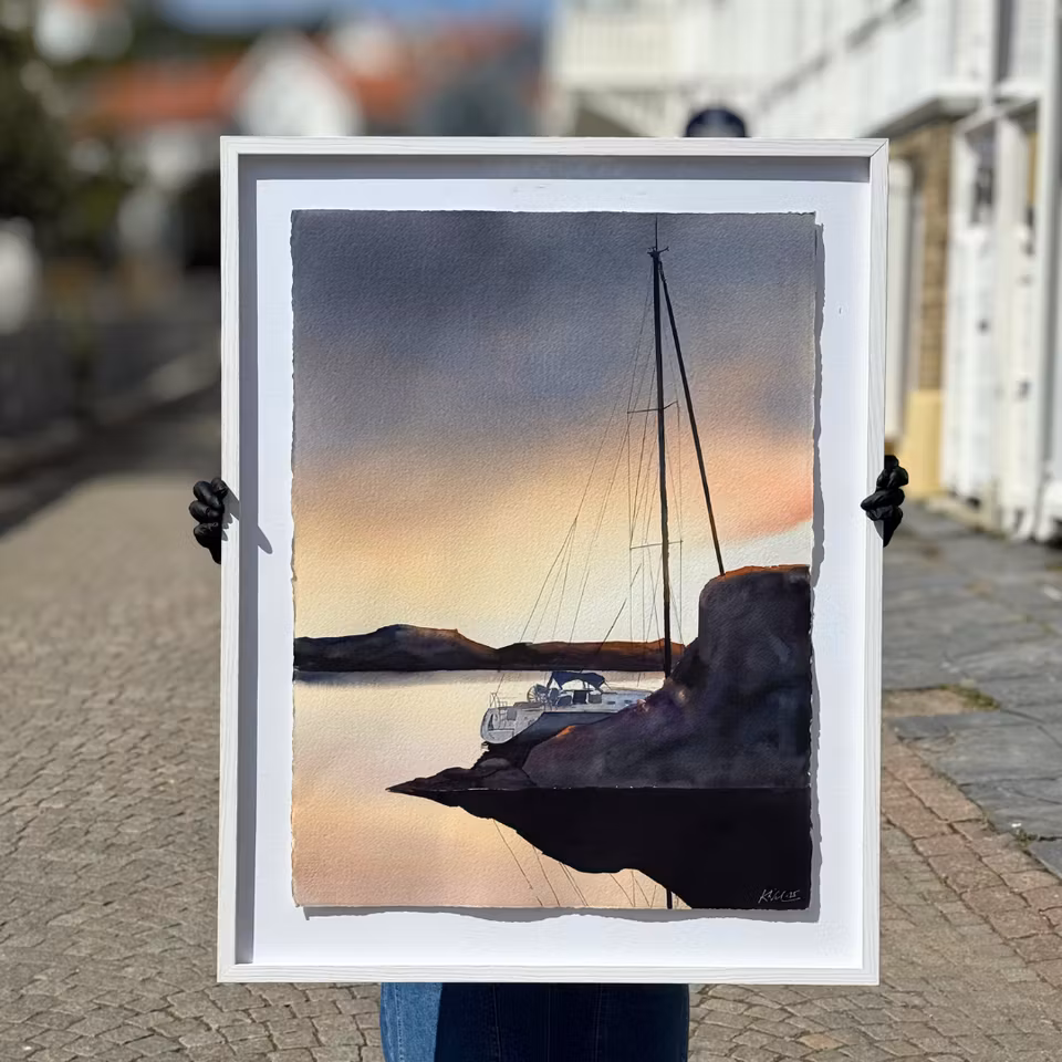 'Kväll på Kärrsön', Akvarell av Kalle Nilsson, 73x93 cm