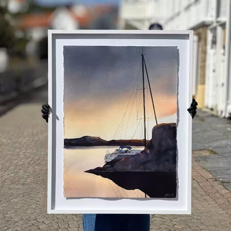 'Kväll på Kärrsön', Akvarell av Kalle Nilsson, 73x93 cm