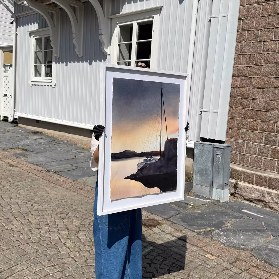 'Kväll på Kärrsön', Akvarell av Kalle Nilsson, 73x93 cm