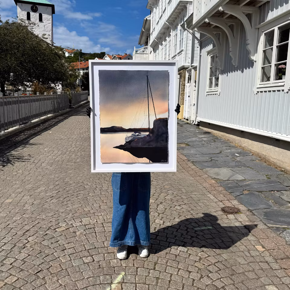 'Kväll på Kärrsön', Akvarell av Kalle Nilsson, 73x93 cm