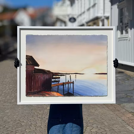 'Kvällssol i Fjällbacka', Akvarell av Kalle Nilsson, 93x73 cm