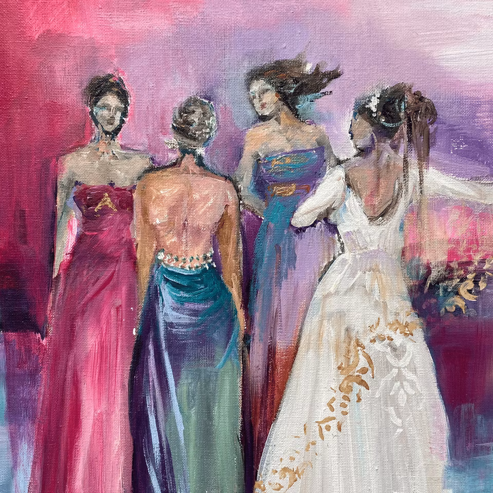 'Under rosa himmel', Akryl på linneduk av Anna-Lena Johansson, 53x64 cm