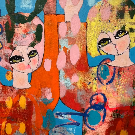 'Händerna upp i luften', Akryl på duk av Hanna Ekegren, 100x100 cm