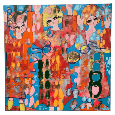 'Händerna upp i luften', Akryl på duk av Hanna Ekegren, 100x100 cm