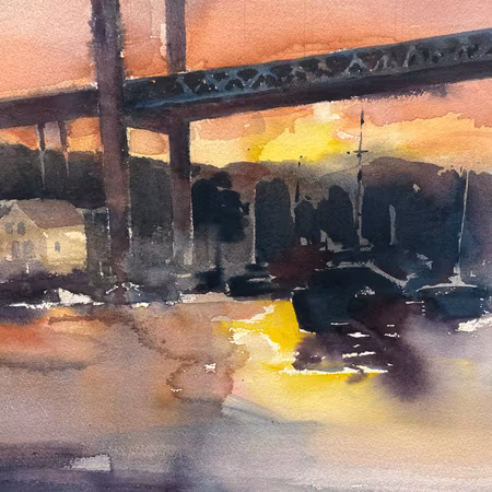 'Älvsborgsbron', Akvarell av John Ma, 94x72 cm