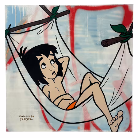 "Concrete Jungle", Blandteknik på duk av Mike Blomqvist, 100x100 cm