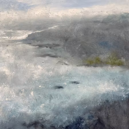 'Early Fog', Olja på duk av Lo Fehrling, 104x104 cm