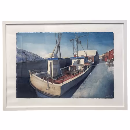'Hamnmorgon', Akvarell av Kalle Nilsson, 73x53 cm