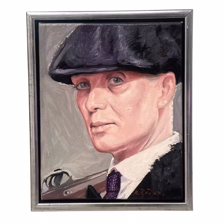 'Tommy Shelby', Olja på duk av Mensur Beslagic, 28x34 cm
