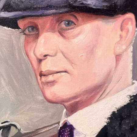 'Tommy Shelby', Olja på duk av Mensur Beslagic, 28x34 cm
