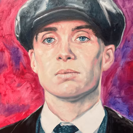 'Thomas Shelby', Olja på duk av Mensur Beslagic, 90x102 cm