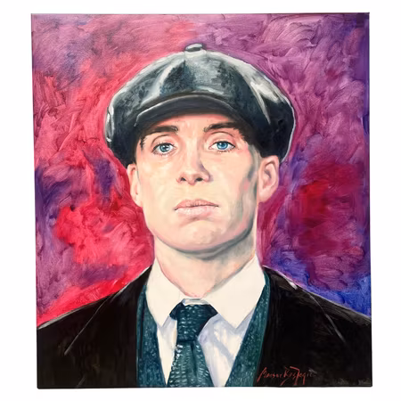 'Thomas Shelby', Olja på duk av Mensur Beslagic, 90x102 cm