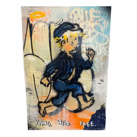 "Young, Wild & Free", Blandteknik på duk av Mike Blomqvist, 150x100 cm