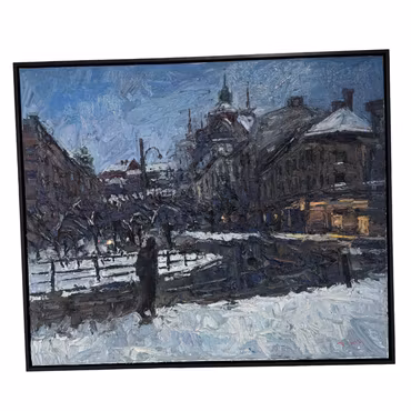 'Järntorget after Snow', Olja på duk av John Ma, 124x104 cm