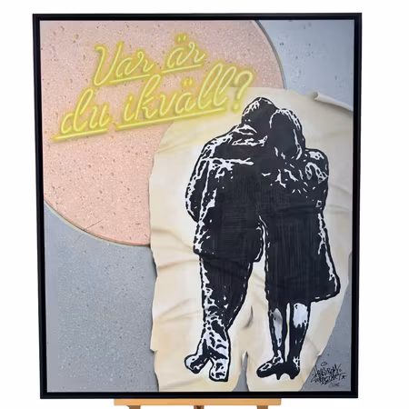 'Var är du ikväll?', Blandteknik på duk av Hellstrom Street Art & Jonas Brodin, 105x125 cm