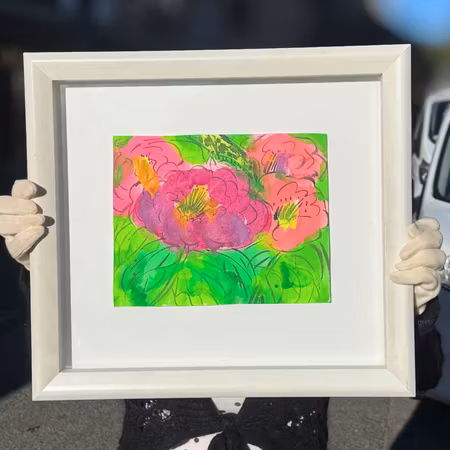 'Flowers of Joy', Akryl på rispapper av Walasse Ting, 44x40 cm