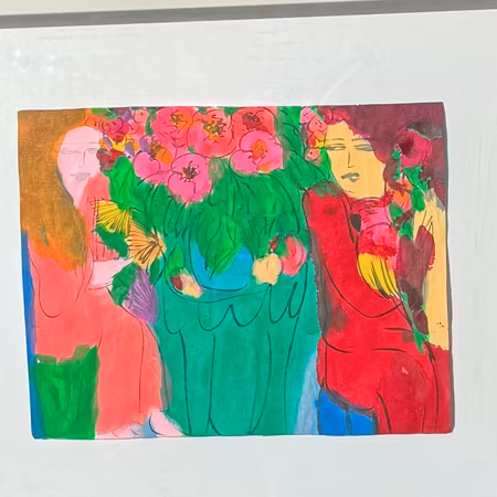 'Women among Roses', Akryl på rispapper av Walasse Ting, 44x40 cm