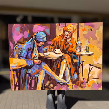 'Cafe Paris - Two Women', Akryl på duk av Alberto Ramirez LEG, 180x130 cm