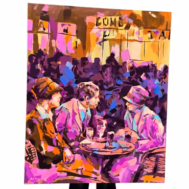 'Cafe Paris - Lovers', Akryl på duk av Alberto Ramirez LEG, 130x160 cm