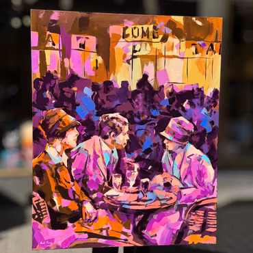 'Cafe Paris - Lovers', Akryl på duk av Alberto Ramirez LEG, 130x160 cm
